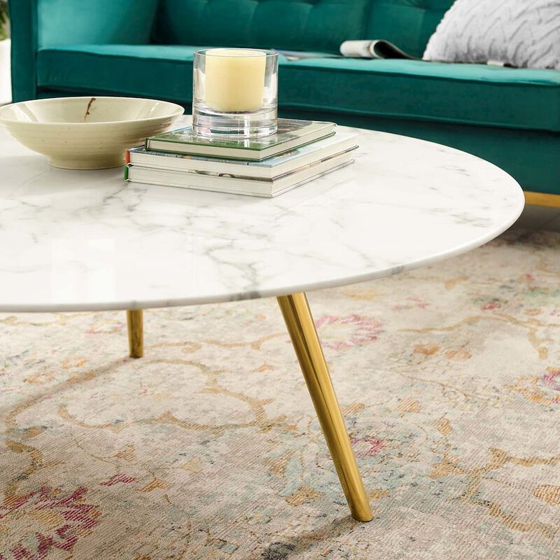 Lippa 40" Round Faux Marble Coffee Table with Tripod Base image number 2