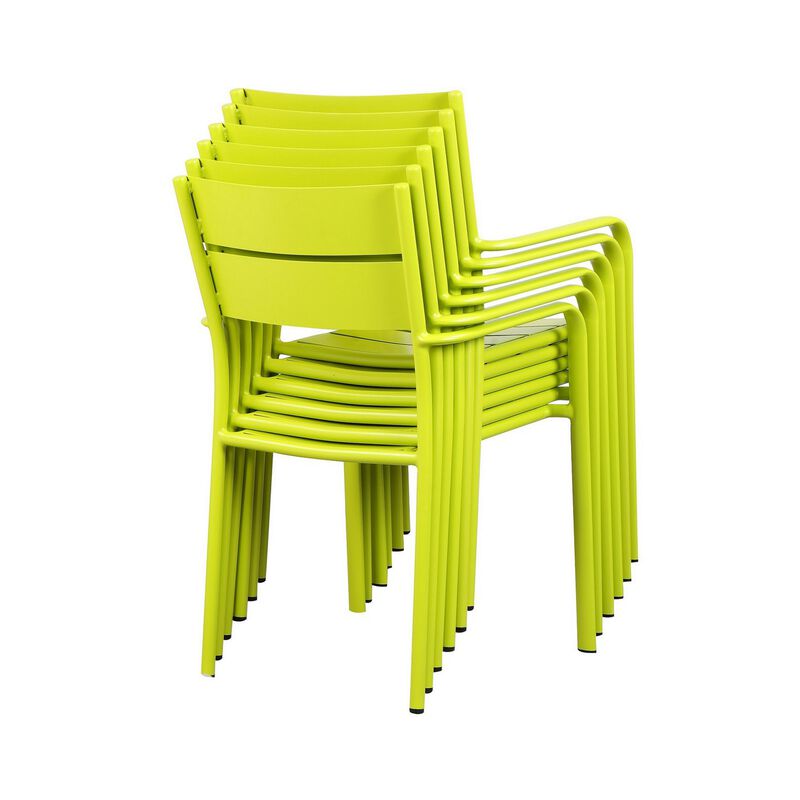 Meta 22 Inch 6 Piece Dining Chair Set, Green Aluminum Frame, Stackable-Benzara image number 2