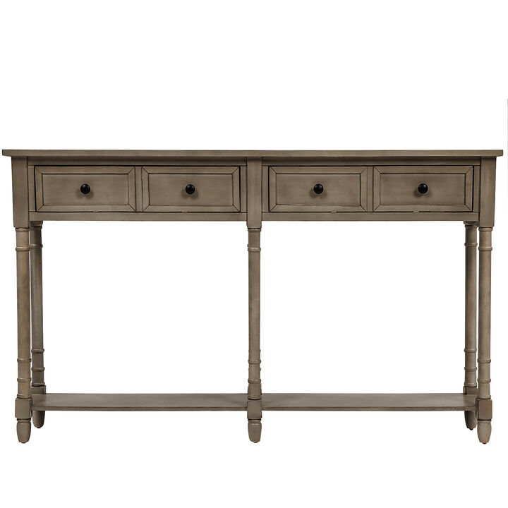 Whisen Rustic Rectangle Wood Console Table with Drawers and Bottom Shelf