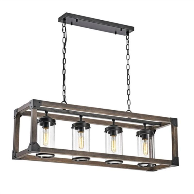 Hivvago 4 Light Adjustable Dimmable Rectangle Chandelier with Wrought Iron Accents