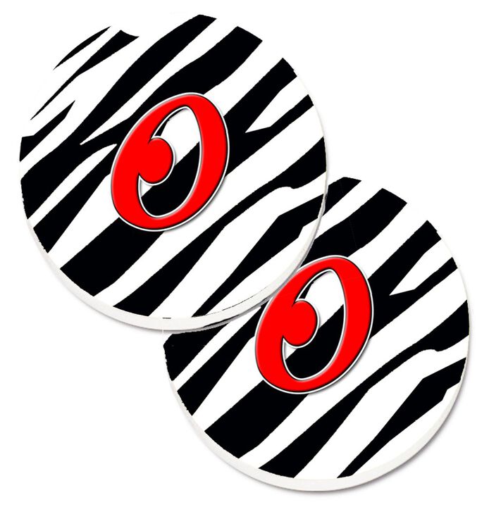 Caroline's Treasures Monogram Initial O Zebra Red Set of 2 Cup Holder Car Coasters CJ1024-OCARC, 2.56, Multicolor