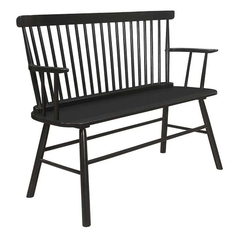 Transitional Style Curved Design Spindle Back Bench with Splayed Legs,Black-Benzara image number 1