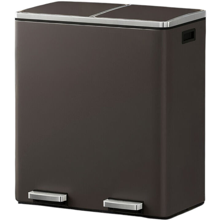 Dual Section Kitchen Trash Can with Airtight Hinged Lid System