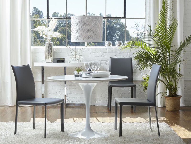 Set of Two Leather Dining Side Chairs with Cushioned Seats