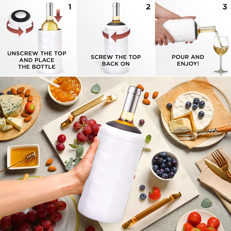 UMIEN | Premium Double Walled Wine Bottle Chiller | 750 mL Vacuum Insulated Wine Cooler