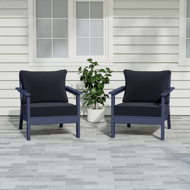 WestinTrends Outdoor Modern HDPE Patio Club Chairs with Deep Seat Cushions (Set of 2) image number 1