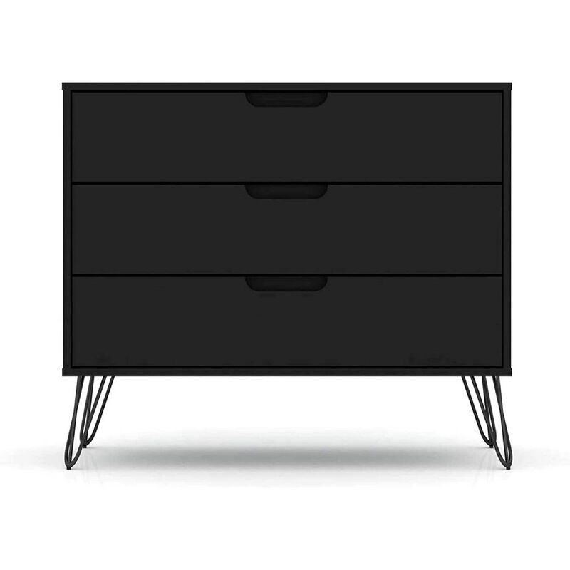 Hivvago Modern Scandinavian Style Bedroom 3 Drawer Dresser in Black Wood Finish