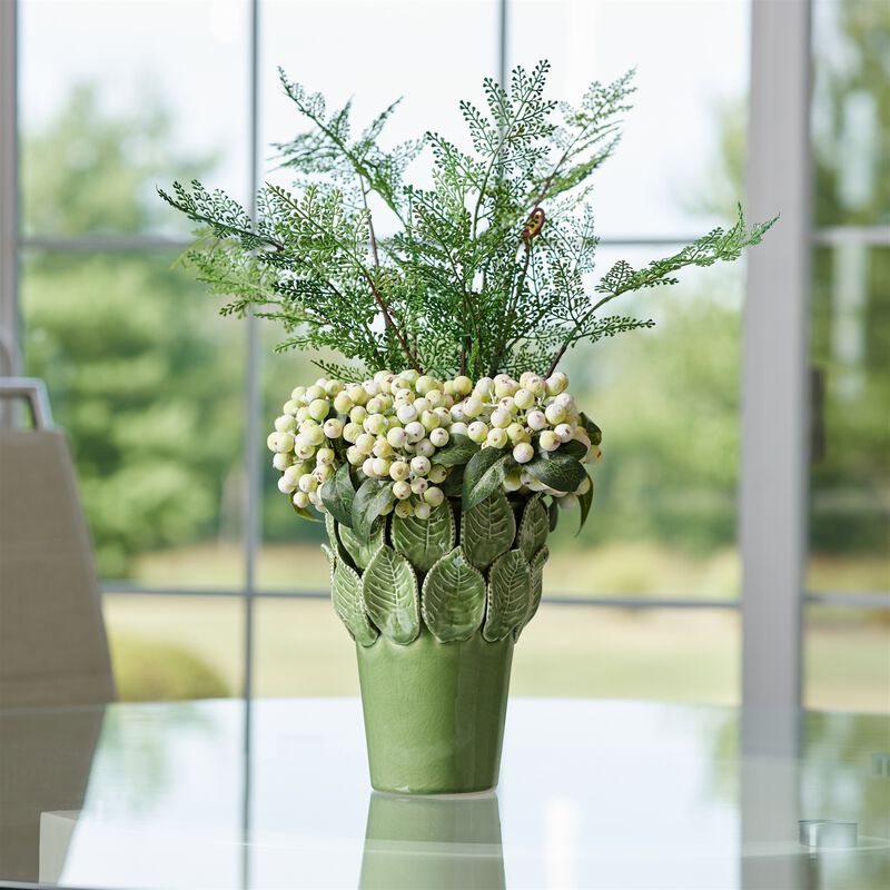 Stoneware Vase with Leaf Accent for Tabletop, Shelf, or Mantel Display