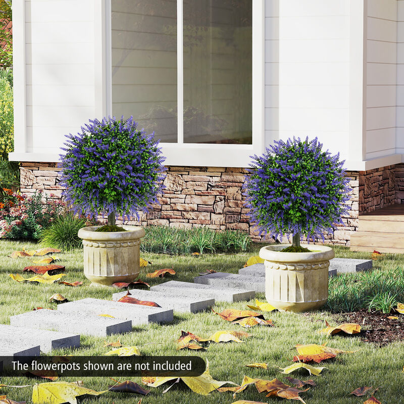 Lavender Topiary Ball Trees, Set of 2, with Cement-Filled Decorative Pots