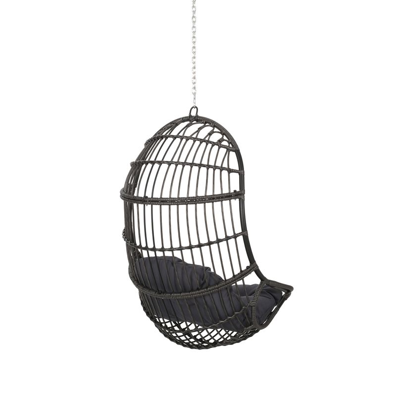 Fam Outdoor Hanging Lounge Chair Swing, Teardrop Design Gray Rattan - Benzara