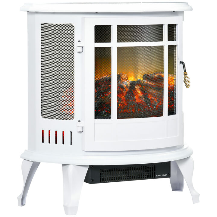 HOMCOM 22" Electric Fireplace Stove, Freestanding Electric Fire Place Heater with Realistic LED Flame, Adjustable Temperature, 1500W, White