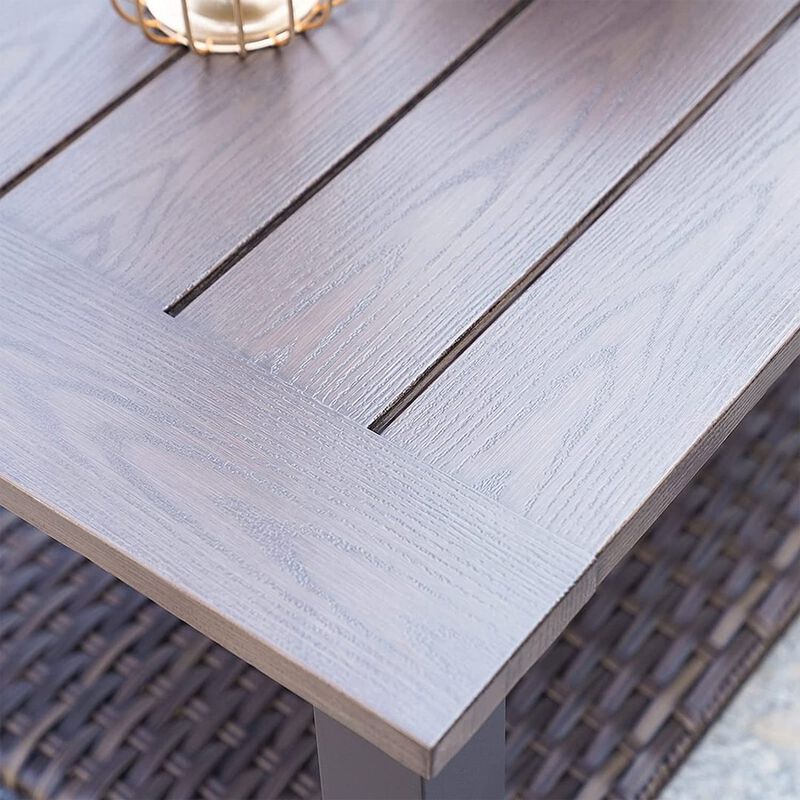 Mondawe Outdoor Coffee Table,Wood Grain Finish,With Storage Space Rust-Resistant Steel Frame Table