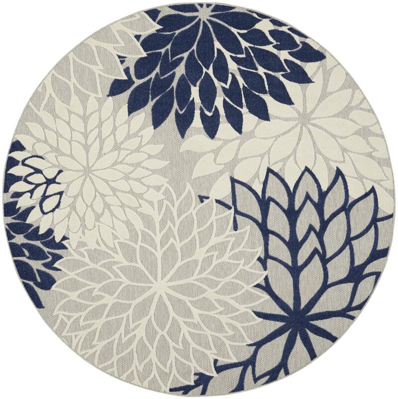Nourison Aloha Indoor/Outdoor Floral Ivory/Navy 710"" x Round Area Rug, (8 Round)