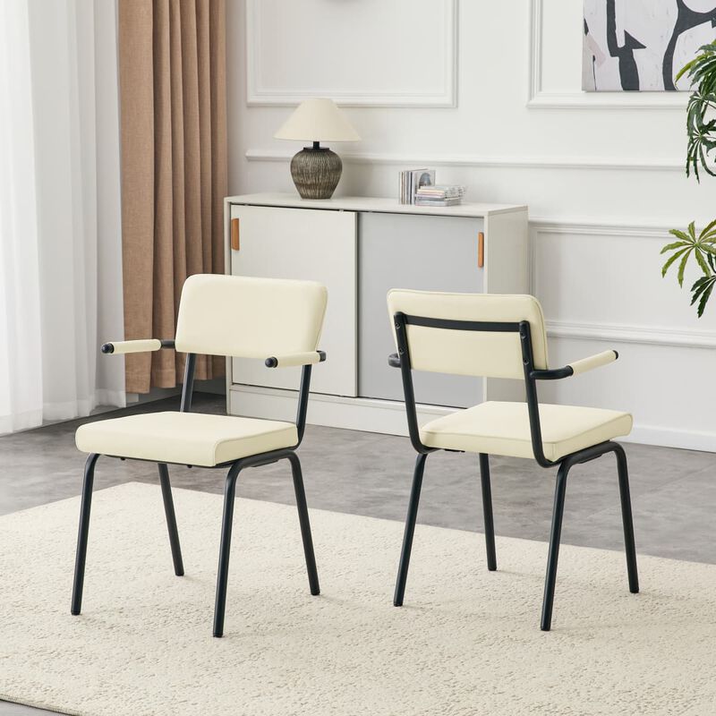 Set of 2 Velvet Dining Chairs Hangable Armrest Dining Chairs for Easy Floor Cleaning Square Open Back Dining Chairs with Metal Legs image number 3