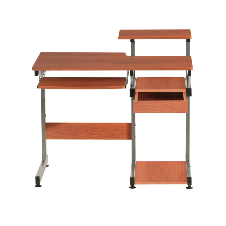 HomeRoots 38" Oak and Silver Wood and Steel Sled Computer Desk