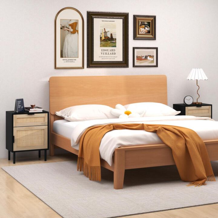 Hivvago Rattan Nightstand Set of 2 with Drawer and Cabinet