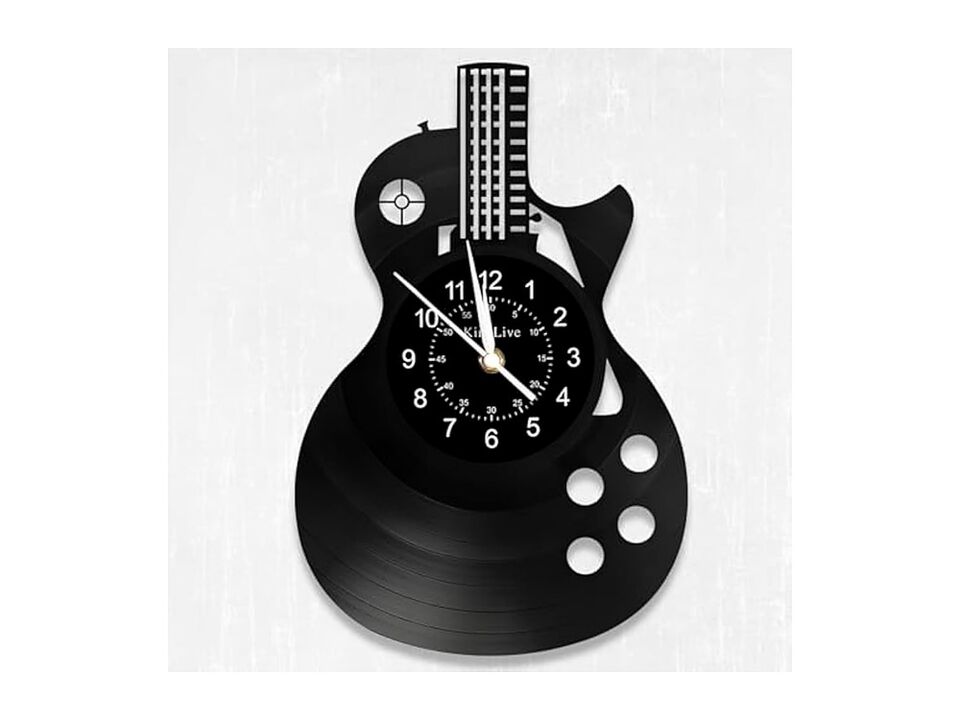 Guitar Vinyl Music Lovers Studio Wall Clock 30 Cm Silent Non Ticking Black