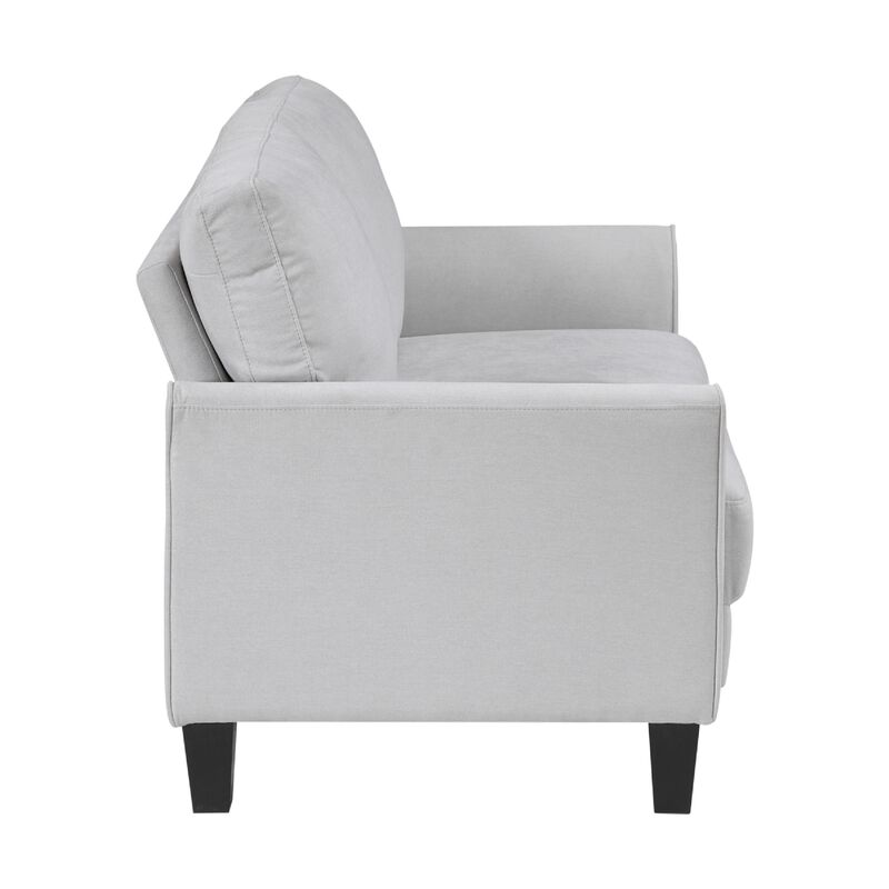 Xumo Loveseat, Light Gray Fabric, 56 Inch, Black Tapered Wood Legs - Benzara