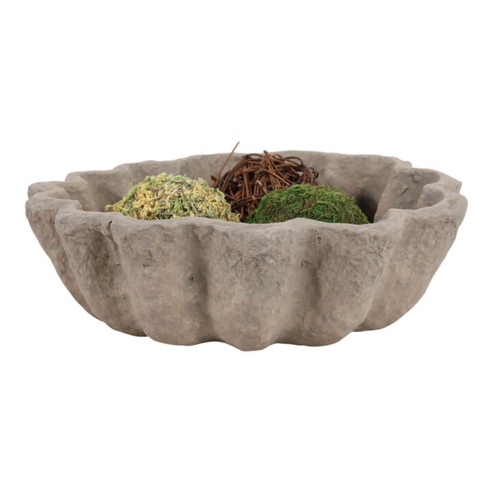 12" Fluted Paper Mache Bowl, Taupe