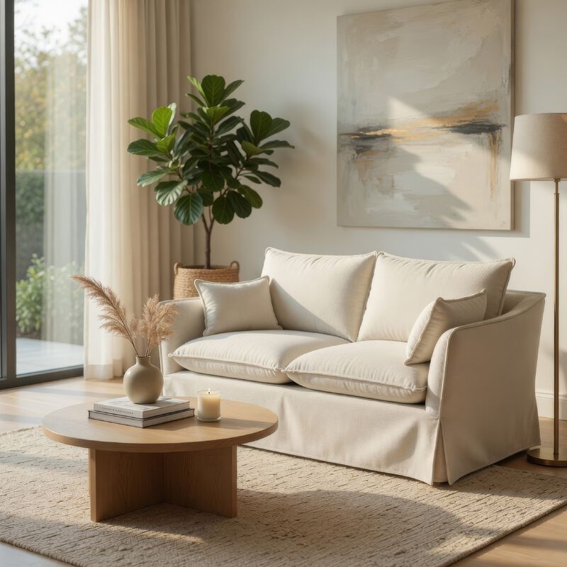 Seya Modern Loveseat with 2 Pillow, Beige Linen Plush Cushions, 58 Inch image number 6