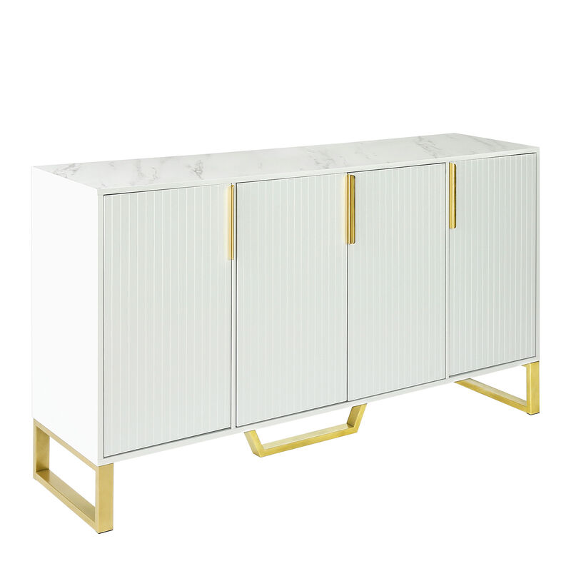 TATEUS Modern 4-Door Sideboard Cabinet with Metal Handles and Adjustable Shelves