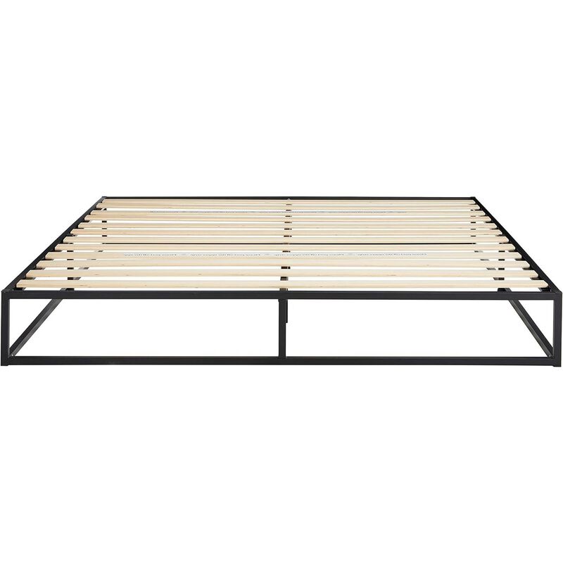 Metal Platform Bed Frame with Wood Slats – Low Profile, Modern Style for Small Spaces