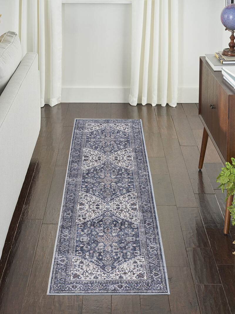 Machine Washable Series 1 SR104 Navy/Ivory 2' x 6' Rug