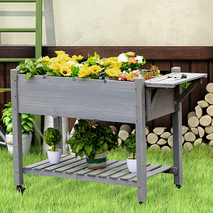 Hivvago Raised Garden Planter with Lockable Wheels and Storage Shelf