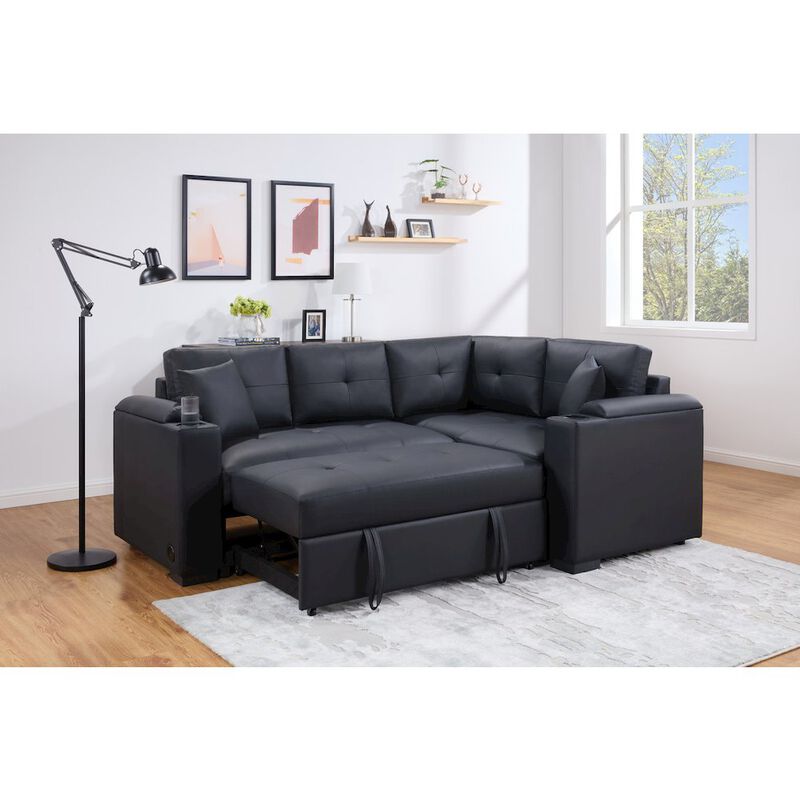 Lilola Home 84.5W Black PVC Fabric Sleeper Sectional