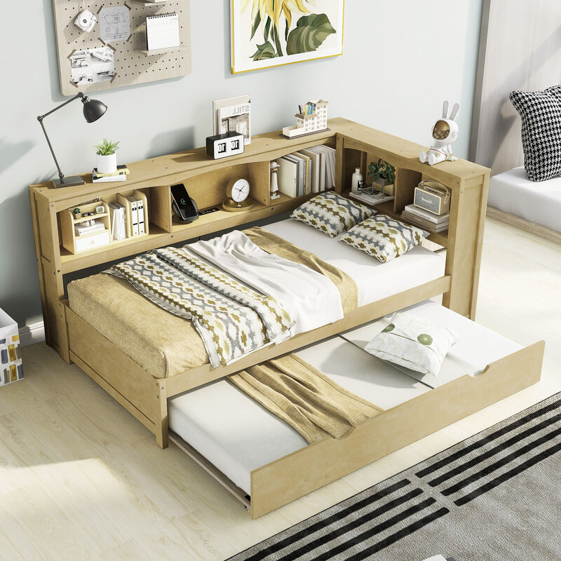 Whisen Morden Design Twin Size Daybed with Trundle, Storage Cabinets and USB Ports image number 1