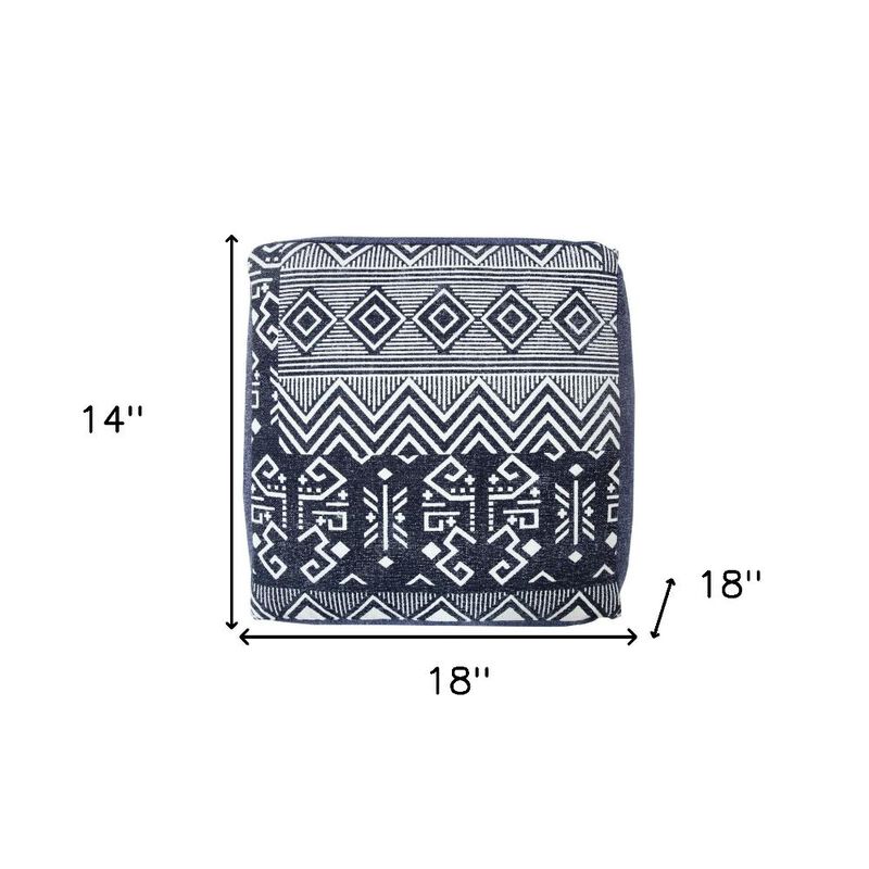 Hivvago 18 Inch Blue Cotton Geometric Pouf Ottoman