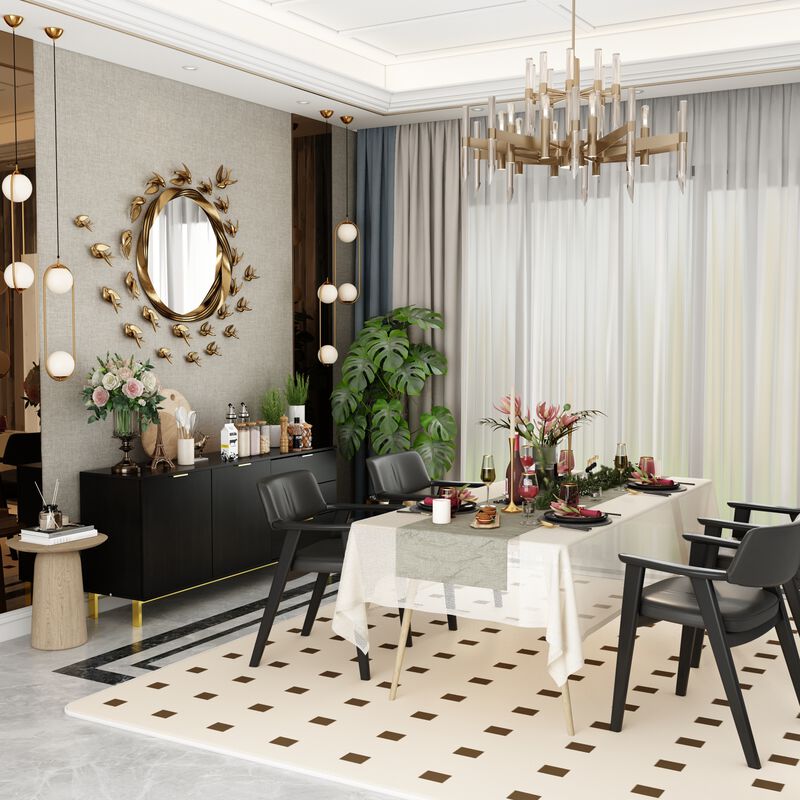 Sideboard Buffet Cabinet with 3 Drawers & 2 Doors for Kitchen, Entryway Cupboard with Gold Metal Legs, Black (62.9" L x 15.7" W x 27.5" H)