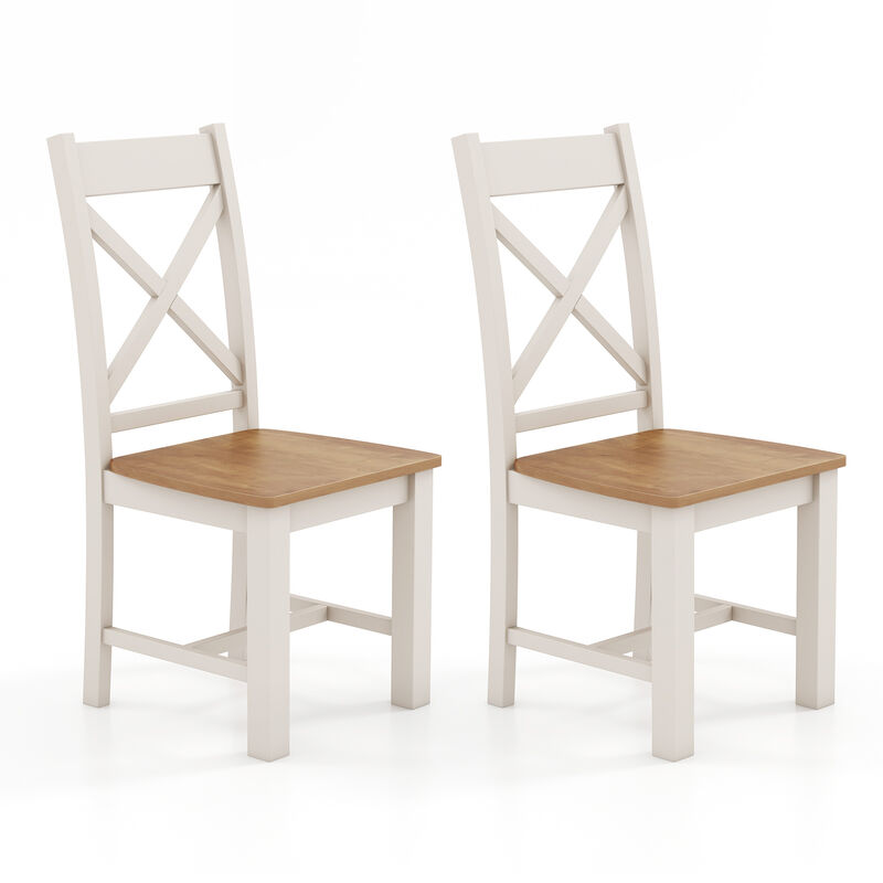 Wooden Dining Chairs Set of 2 with High Back and Rubber Wood Frame