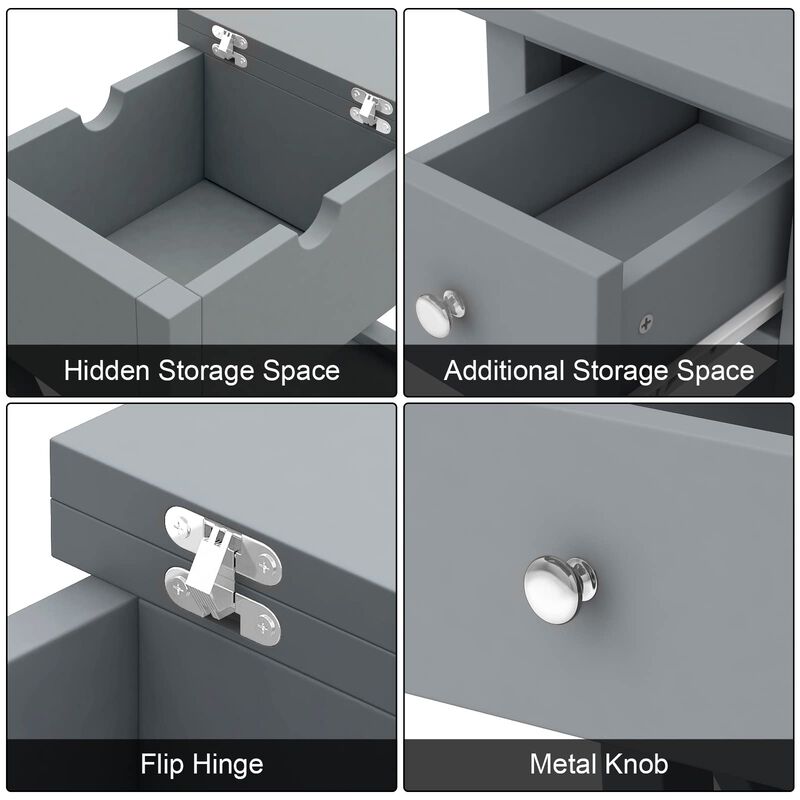 ChooChoo End Table, MDF Material Flip Top Narrow End Table with Drawer, Accent Small Side Table Nightstand for Living Room, Bedr