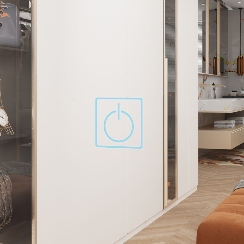 FUFU&GAGA Modern Vanity Table with Lighted Mirror and Storage, 3 Drawers & Sliding Cabinet, (31.5 in. W x 13 in. D x 63 in. H), Pink