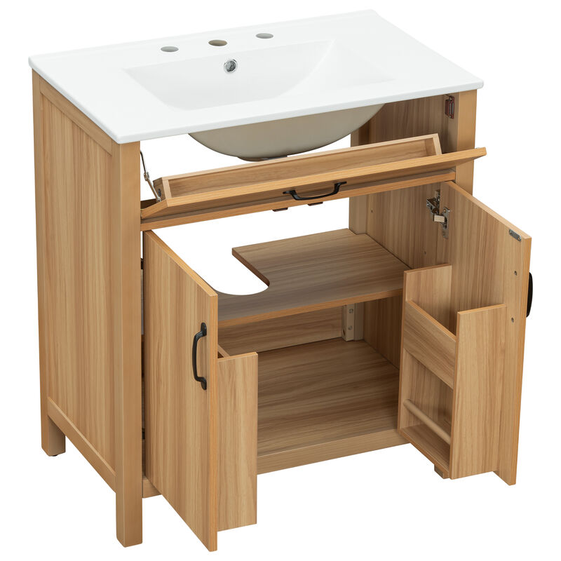 Whisen 30" Modern Bathroom Vanity Combo with Ceramic sink, 2 Soft-Close Doors