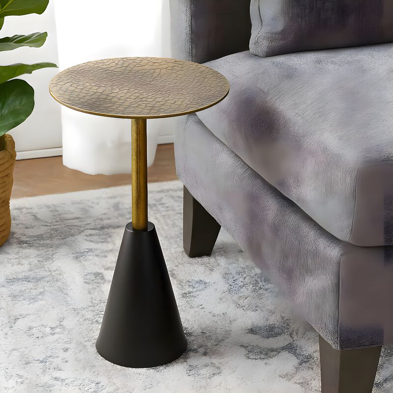 Zavra 21.5" Side End Drink Table | Aluminum Cast Craftmanship I Antique Brass with Crocodile Pattern