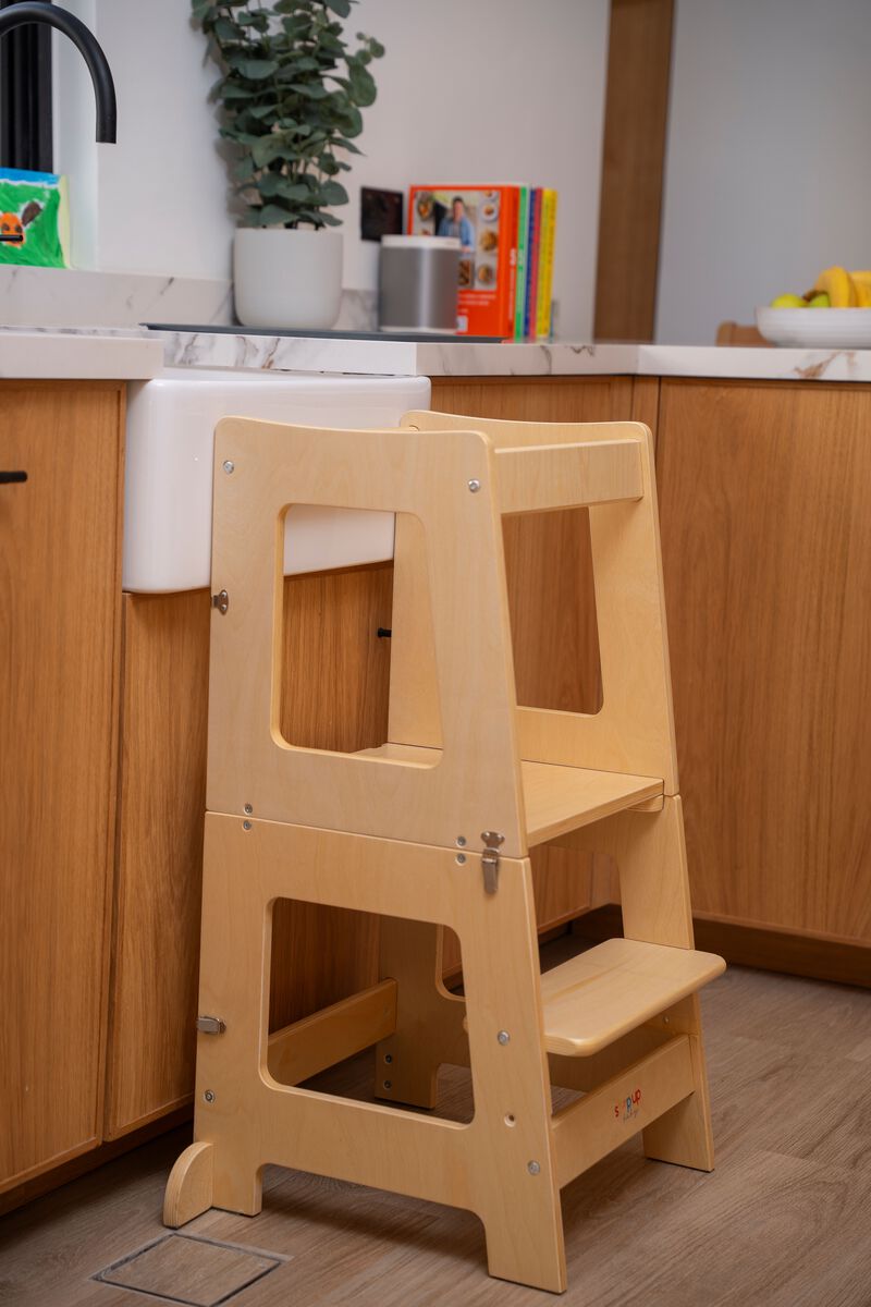 Stepup Baby&reg; 2 in 1 Convertible Toddler Tower - Varnish | Standing Tower Converts into Table Made from 18mm Birch Plywood for Ages 2&ndash;6 image number 4