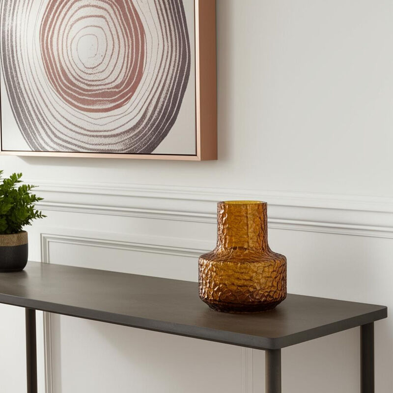 HomeRoots 7" Amber Glass Faceted Table Vase image number 1