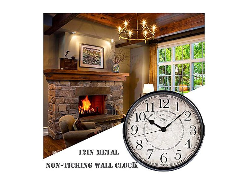 Metal Retro Black Vintage European Style Wall Clock 12 Inch Silent Non Ticking image number 2
