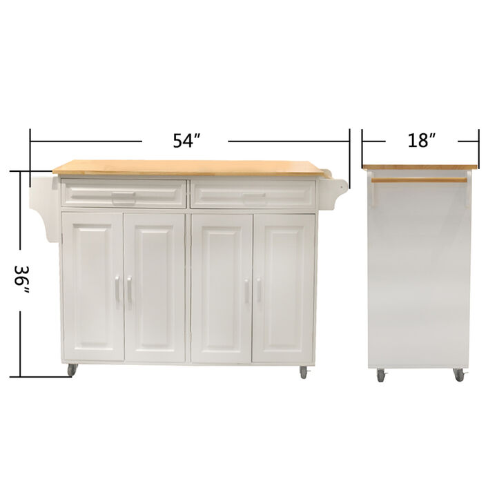 Kitchen Island & Kitchen Cart, Mobile Kitchen Island, Rubber Wood Top, Big & Adjustable Shelf Inside Cabinet for Different Utensils, Luxury Design Fits Party at Different Site