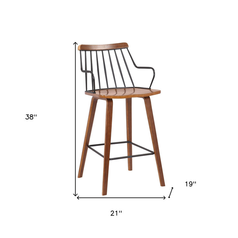 HomeRoots 26" Brown Manufactured Wood and Iron Counter Height Bar Chair image number 5