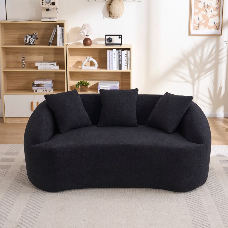 Whisen 65" Chenille Loveseat, 2-Seat Modular Sofa with 3 Pillows for Living Room, Apartment, Office image number 2