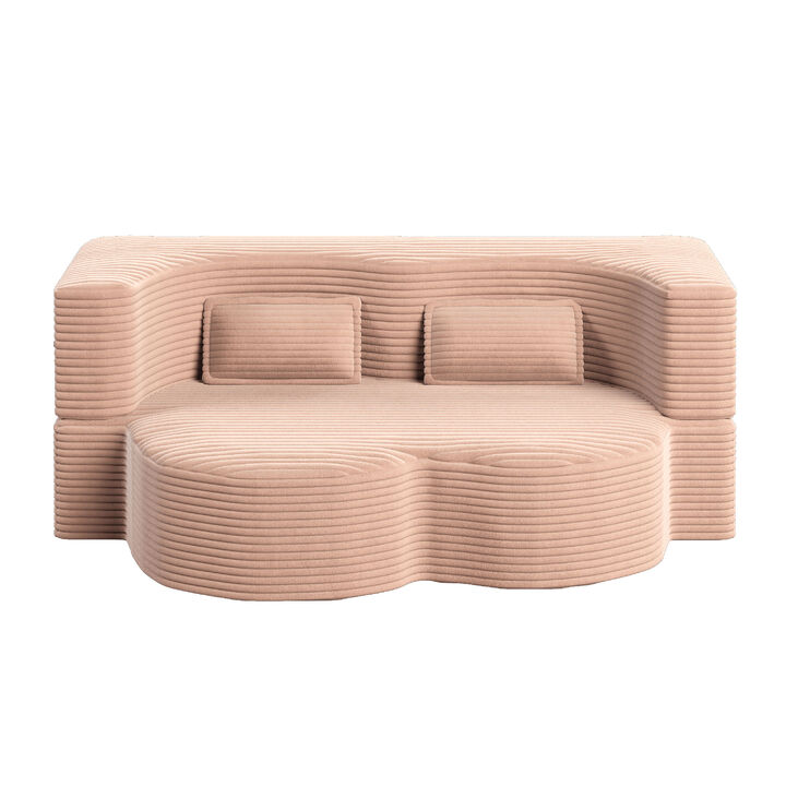 Modern Floor Sofa with 2 Pillows,Convertible Plush Corduroy Foam-Filled Sleeper Sofa