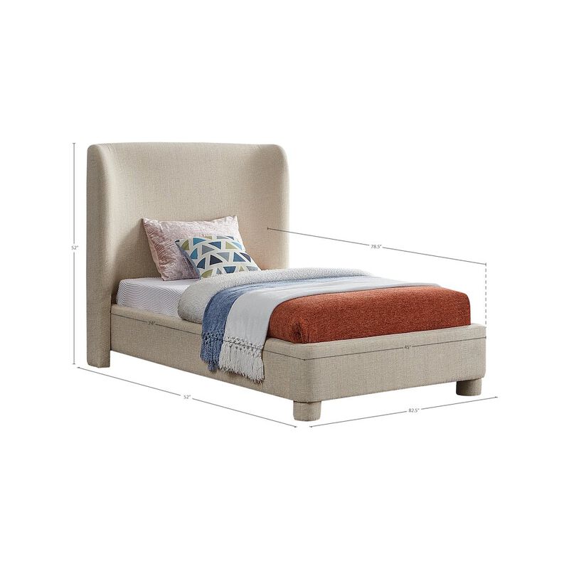 Meridian Furniture Penny Beige Polyester Fabric Twin Bed