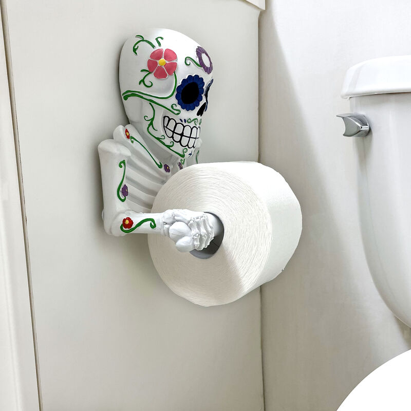 Smelly Skelly White Day of the Dead Sugar Skull Toilet Tissue Holder image number 8