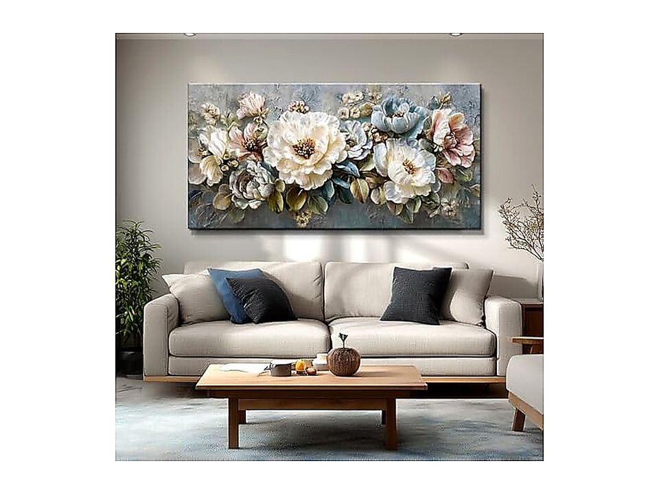 Large Vintage Wall Decor Retro Floral Textured Canvas Art Rustic Farmhouse Above