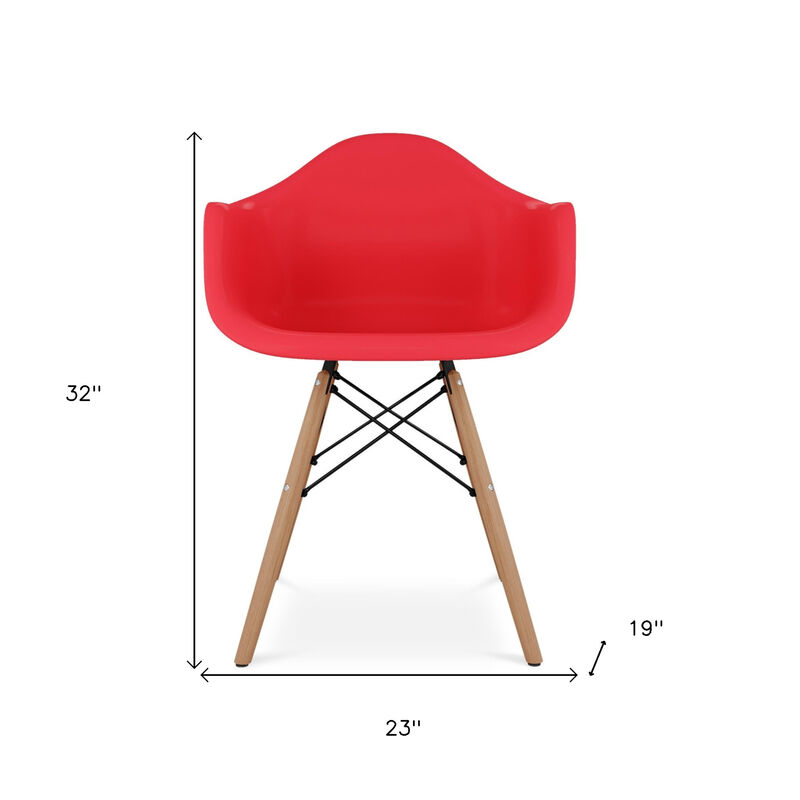 HomeRoots Red And Natural Heavy Duty Plastic And Solid Wood Dining Arm Chair image number 6