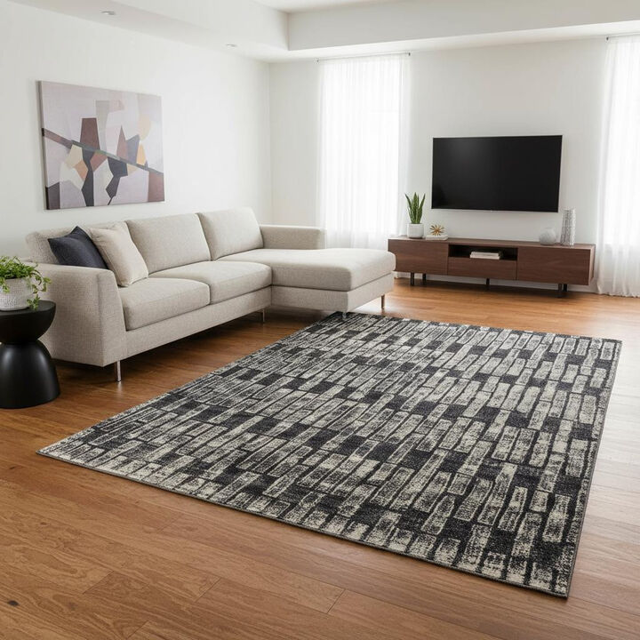 HomeRoots Geometric Power Loom Worn Faded Area Rug