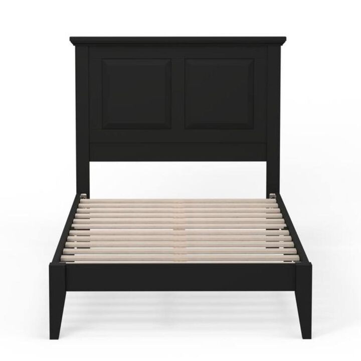 Hivvago Twin Traditional Solid Oak Wooden Platform Bed Frame with Headboard in Black